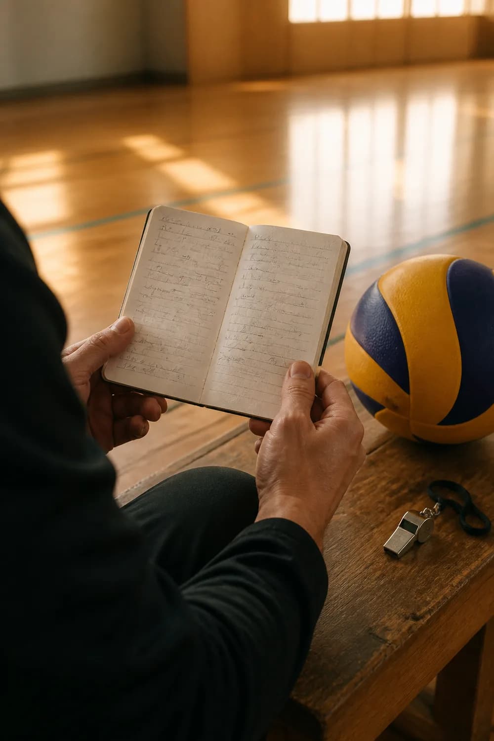 選手のノートを読みながら、次の練習の声かけを考えるコーチの手元